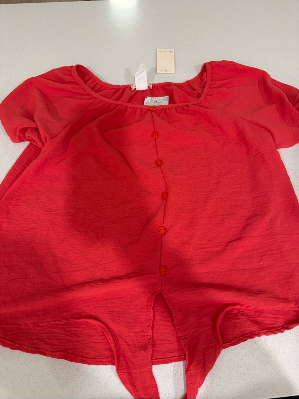 Women's Red Button-Front Tie-Hem Blouse